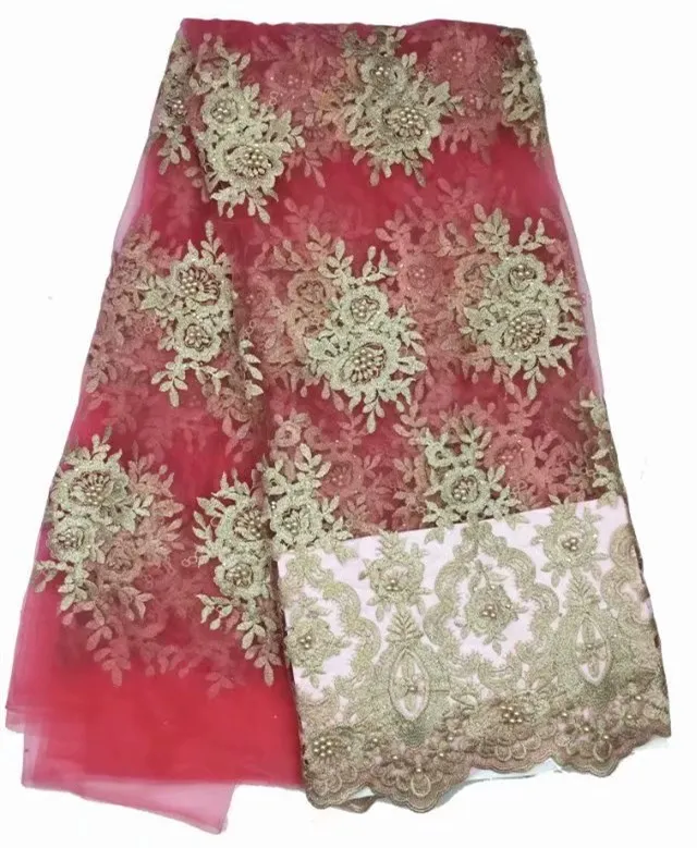 Высококачественная розовая нигерийская кружевная ткань хиджаб украшенный