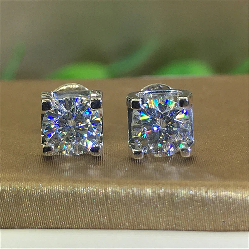 Твердые 18 К белого золота Au750 0.5Ct 5 мм DF цвет голова быка обручальное кольцо серьги подарок на день рождения серьги для женщин