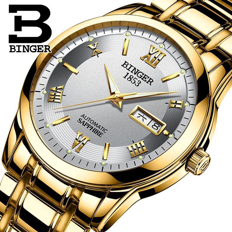 

Switzerland watches men luxury brand Wristwatches BINGER luminous Automatic self-wind full stainless steel Waterproof BG-0383-9