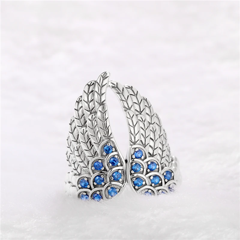 925 стерлингового серебра перо кольцо с синим камнем самый лучший подарок для нее