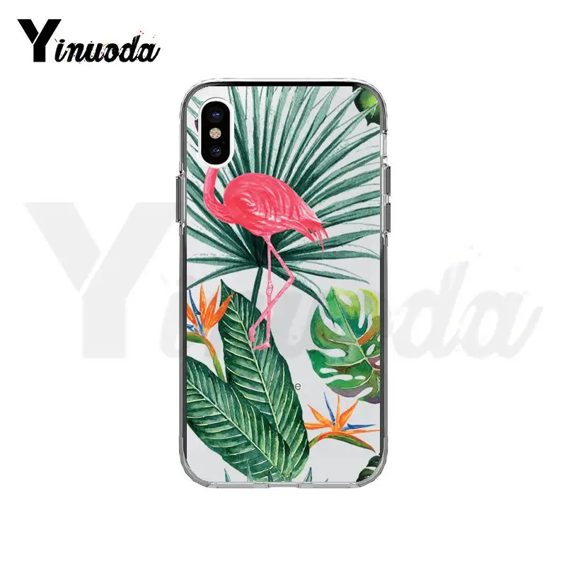 Yinuoda Розовый фламинго Цветочный Мягкий силиконовый черный чехол для телефона iPhone