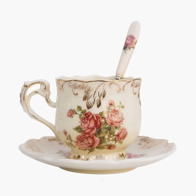 1 cup 1 saucer spoon Yolife, европейский стиль, Высококачественная королевская керамическая кружка для путешествий, Кружка для кофе, молока, чая, чашки с ложкой, креативный кофейный набор, подарок 250 мл - Цвет: 1 cup 1 saucer spoon