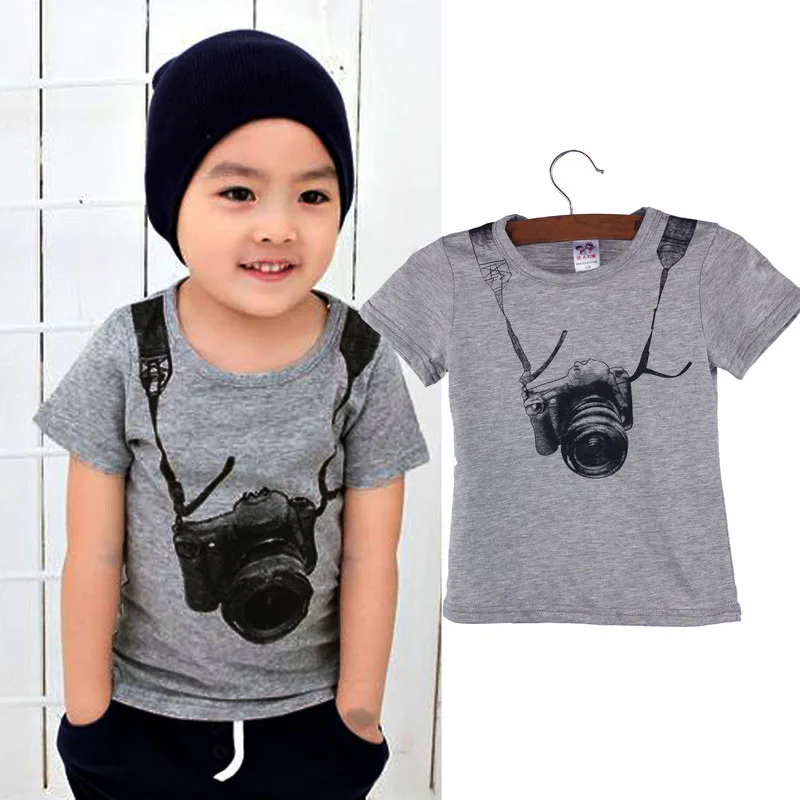 

2019 Summer Children Boy Kids Camera Short Sleeve Tops Shirt Tees Clothes