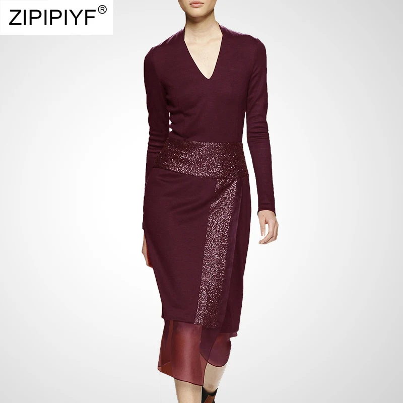 

2019 Spring Summer Fashion Long Sleeve V-Neck Dress Slim Bodycon Pencil Office Dress Robe Sexy Spliced Women Clothing H661709