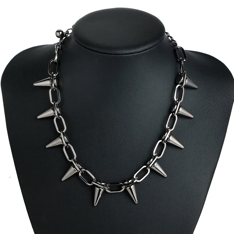 gun black Itenice, с заклепками, CBB, чокеры, панк, готика, колье, ожерелье, черный шип, ожерелье из заклепок, рок, готическое колье, массивные ювелирные изделия, подарки - Окраска металла: gun black