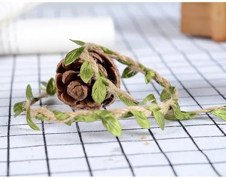 5M Natural Twine String with Leaf creativity DIY craft supplies burlap wedding decoration rustic wedding decor home decoration