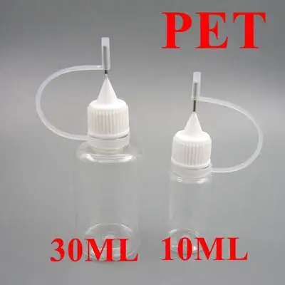 PET Transparent 10 шт. маленькая пустая пластмассовая бутылка для жидкости с метальным соплом аппликатор этикетки для рисования курительная бутылка для тату-пасты 10 мл 30 мл - Цвет: PET Transparent