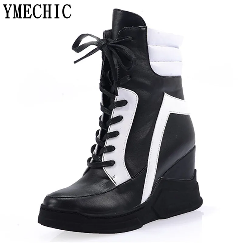 YMECHIC/2017 г. модная повседневная обувь на танкетке со шнуровкой женские зимние