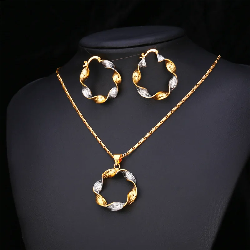 U7 Женщины Ювелирные Наборы Дубай Уникальный Дизайн Mix Позолоченный Два Тона