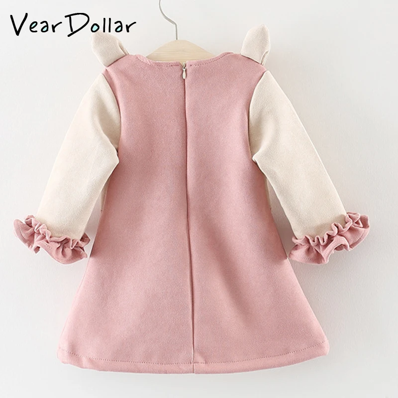VearDoller Girls Dress Autumn Cute Fox Pattern Kids Dresses for 1-6 Years Baby Girl Clothes Children's Outwear Casual | Детская