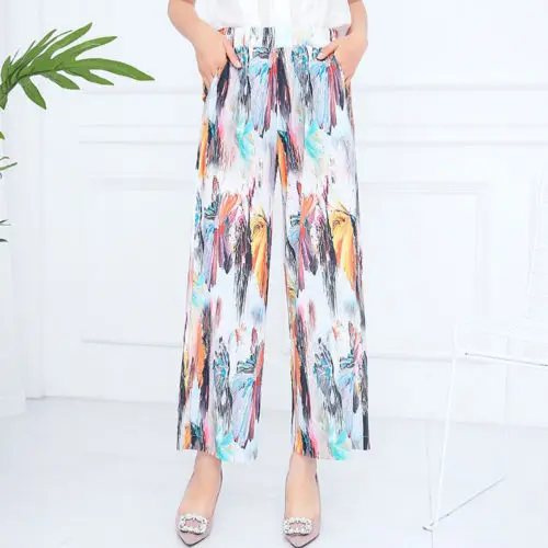 

Women Fashion Casual Loose Wide Leg Trousers Stretchy High Waist Printed Long Pants