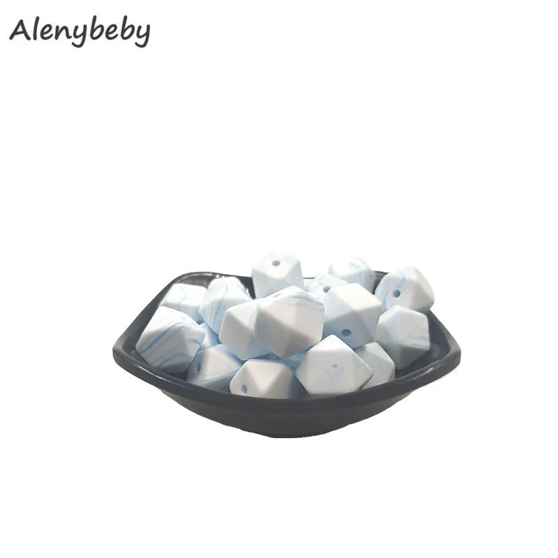 Marble blue 50 шт. 17 мм Силиконовые шестигранные шарики BPA Бесплатно Детские Прорезыватели для зубов Еда Класс силиконовый Прорезыватель Жевать Ожерелье игрушки Детские подарки для душа - Цвет: Marble blue