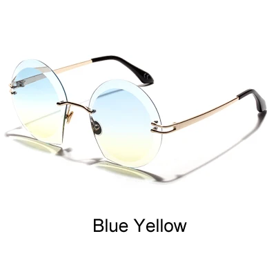 Blue Yellow Ralferty, круглые женские солнцезащитные очки,, роскошный бренд, без оправы, прозрачные, солнцезащитные очки, женские, оттенки, gafas de sol mujer oculos W18907 - Цвет линз: Blue Yellow