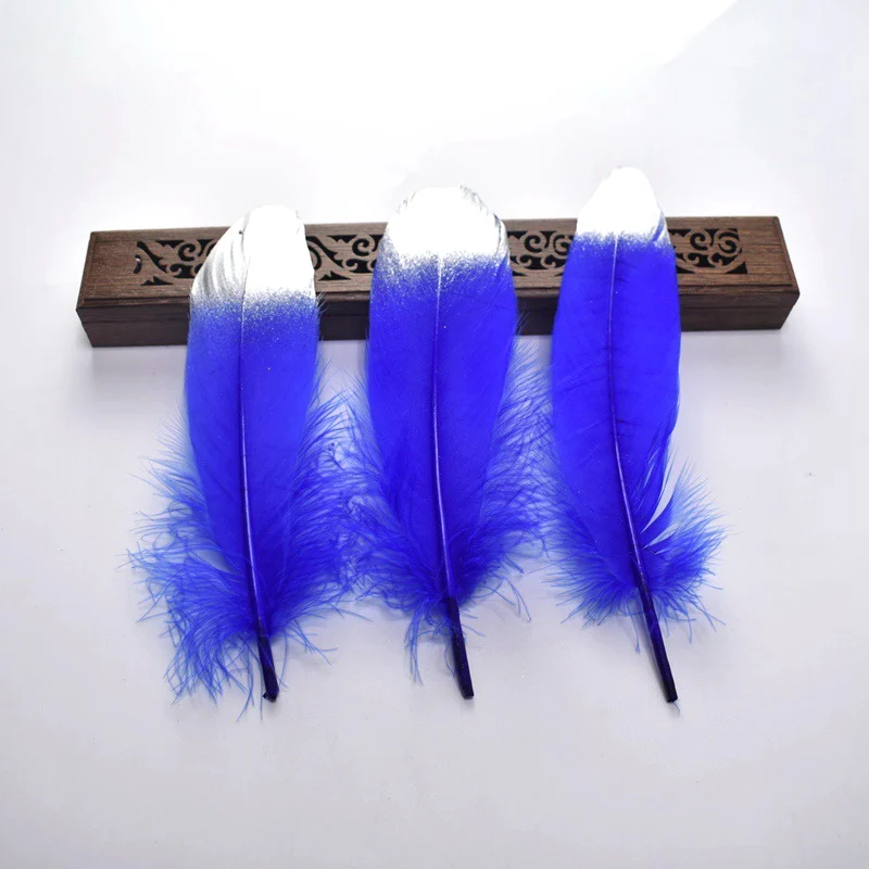 Royal blue silver 10 шт./лот, Золотое гусиное перо для рукоделия, изготовление ювелирных изделий, 15-20 см, сделай сам, натуральные перья, материалы, головной убор, свадебное украшение - Цвет: Royal blue silver