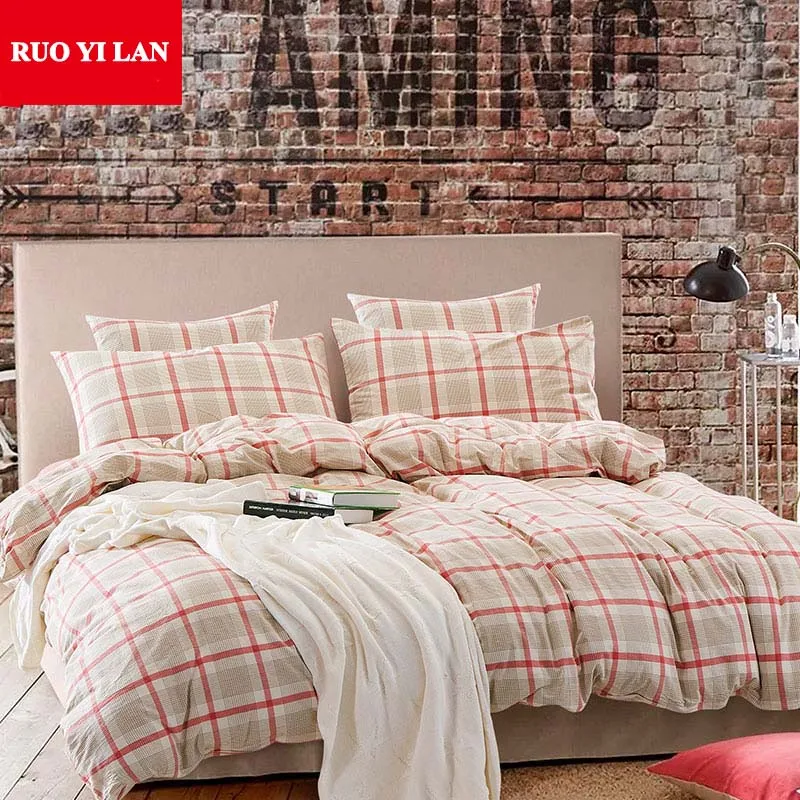 Краткое проверки 100% мыть хлопок Пододеяльник простынь и наволочки) три/четыре