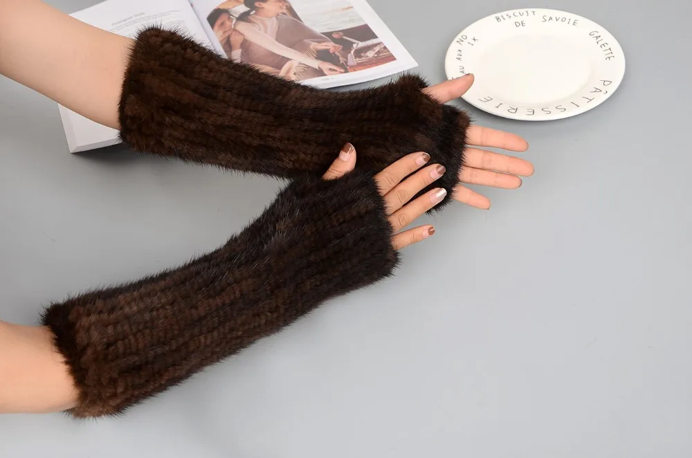 

MIARA.L wholesales mink furs furs hand knitting dew finger half finger thickens warm winter to protect the long glove free shipp