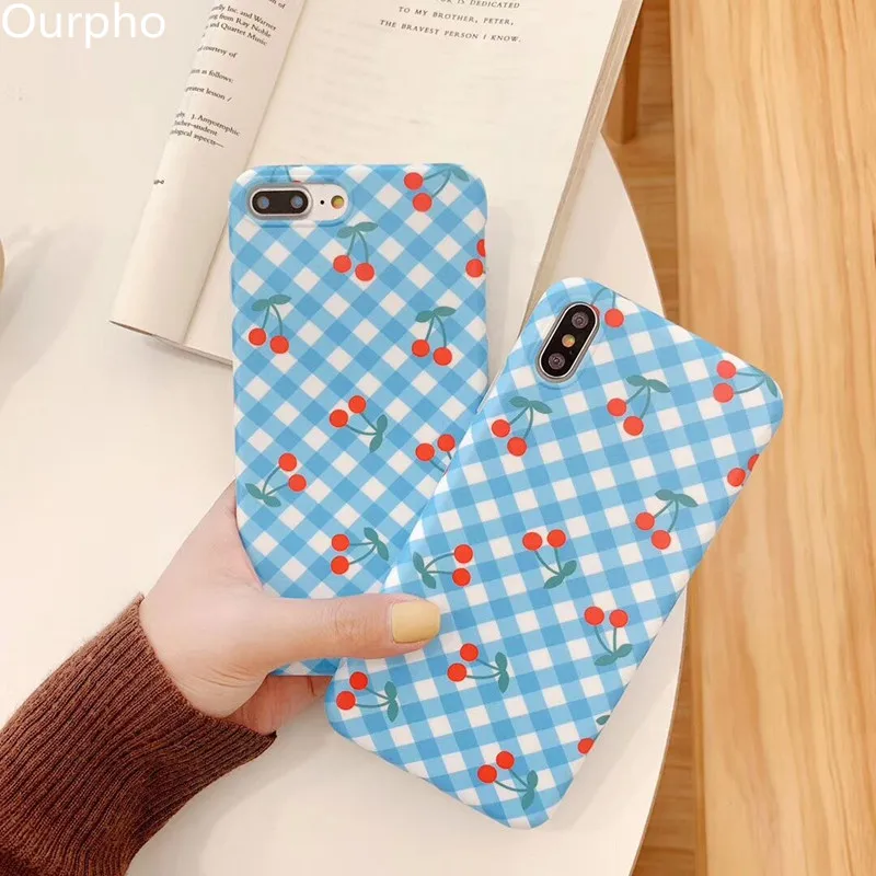 Ourpho матовый прозрачный IMD чехол для iPhone 8 6s 7 6 plus синий белый Вишневый X XR XS MAX