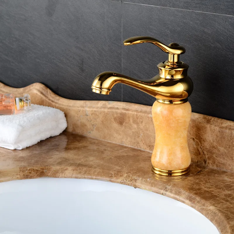 Бесплатная доставка камень золотой кран и твердая латунь ванная комната