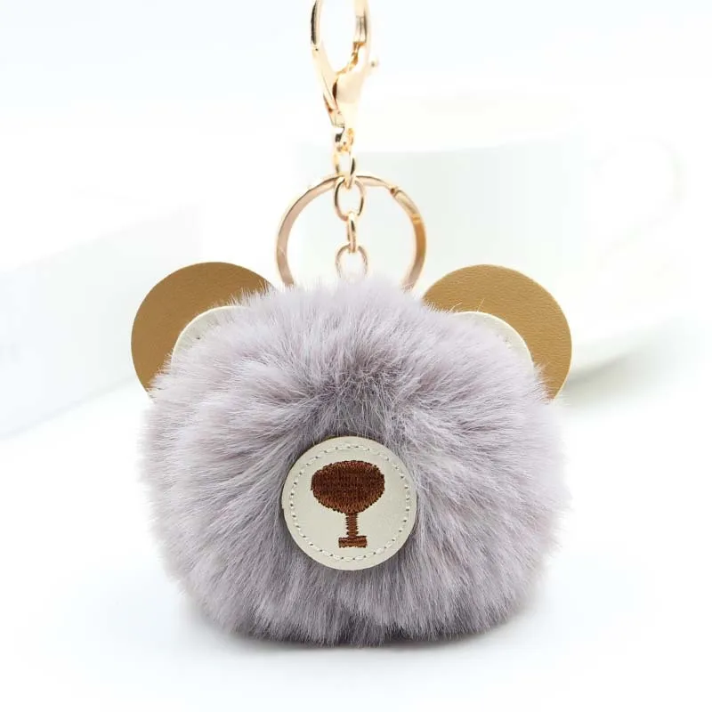 Cute Fur Ball Bear Keychain Pom Key Chain Handbag Purse Fluffy Ring Bag Car Holder Porte Clef Llaveros For Girls | Украшения и