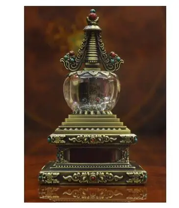 green copper 14 см сплав металла Bodhi ступа башня, мини Молитвенное Колесо, солнечная энергия авто пагоды шесть слов мантра украшения - Цвет: green copper