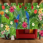 Фото обои 3D попугай дождь лес тропические растения фон настенная гостиная спальня фон настенная Ткань Домашний декор
