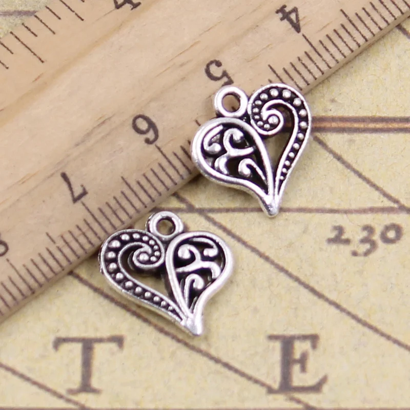 

40pcs Charms Hollow Lovely Heart 15x14mm Antique Bronze Silver Color Pendants Making DIY Handmade Tibetan Finding Jewelry
