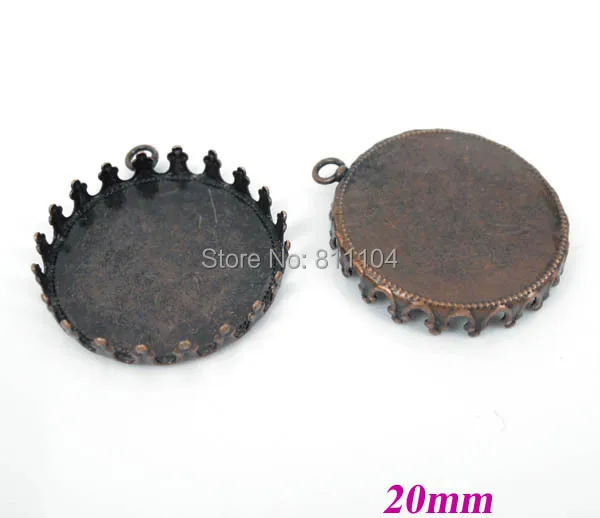 

20mm Antique Copper Plated Round Crown Bezel w/ a Loop Cabochon Settings Pendant Findings DIY Cameo Jewelry Making Wholesale