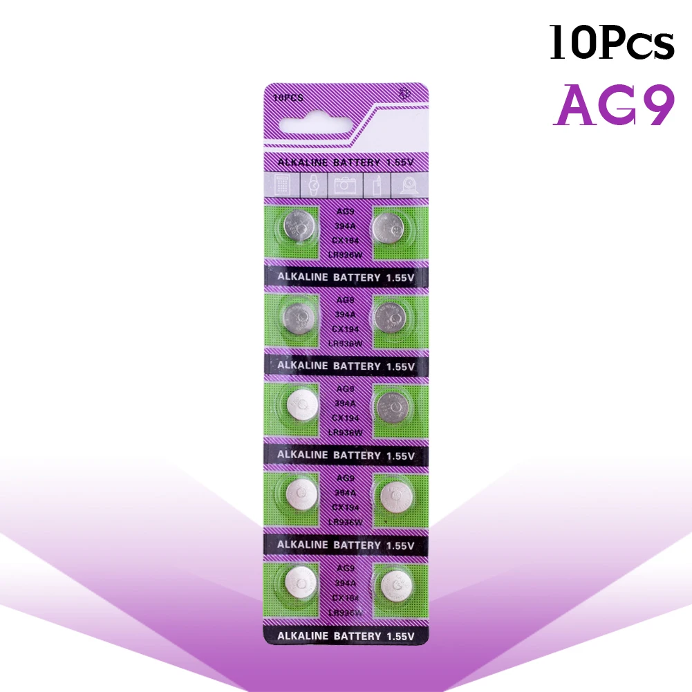 YCDC 10 шт. 1,5 V батареи AG8 AG9 AG10 AG11 AG12 AG13 391 SR936 LR54 L1131 SR721 LR43 LR1154 LR44 часы Батарея кнопка плоский круглый аккумулятор - Цвет: AG9 394 L936 RW33