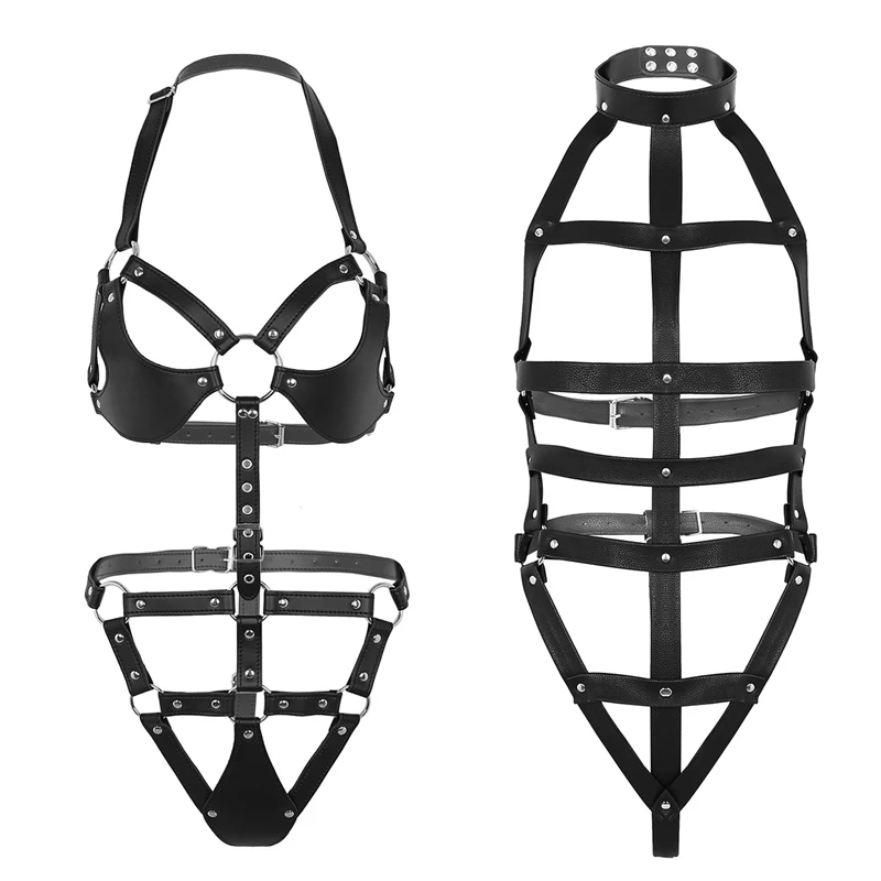 Женские Полный облегающий костюм Искусственная кожа жгут нижнего белья