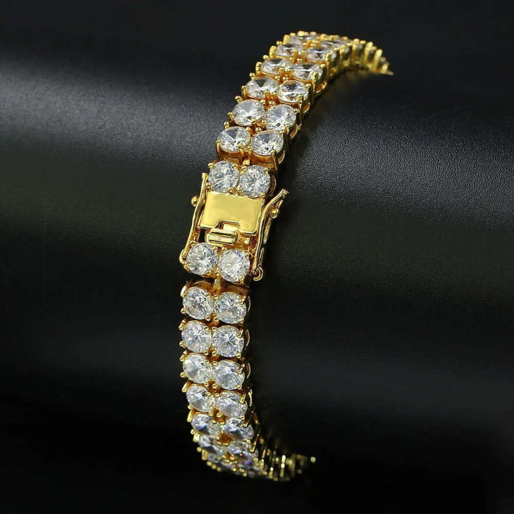 Высокое качество Bling Теннисный браслет 2 ряда AAA+ кубический цирконий браслеты с подвесками ювелирные изделия все льдом хип-хоп Модные Ювелирные изделия Подарки