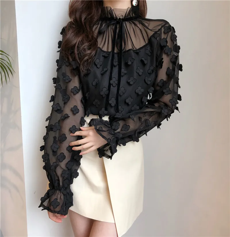 Szykowny белая блузка Для женщин рубашки Chic корейской моды Костюмы blusas водолазка