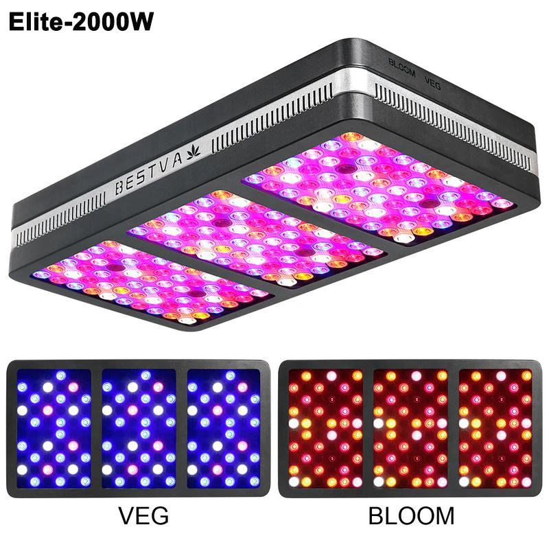 BestVA светодиодный светильник для выращивания Elite600W 1200 Вт 2000 Вт полный спектр для комнатных теплиц для выращивания тентов отражатель двойной переключатель лампы для растений