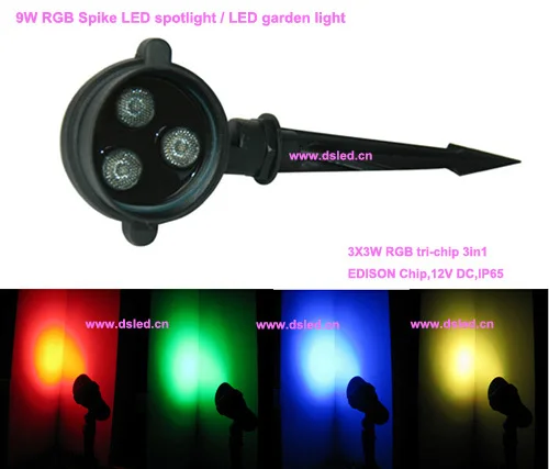 

Free shipping by DHL!! IP65 9W RGB LED garden light,RGB LED spike spotlight,RGB 3in1,12V DC,DS-07-6-9W-RGB,2-Year warranty