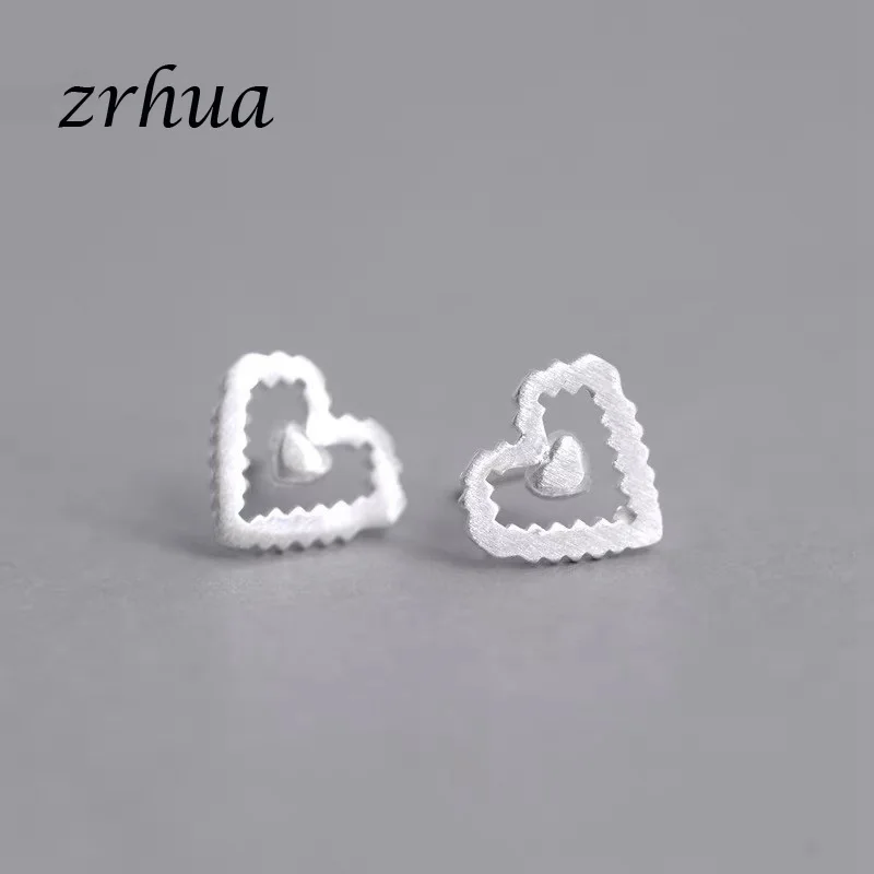 ZRHUA 925 Sterling Silver SimpleSweet Double Heart to Stud Earrings for Women Brincos Fine Jewelry Bijoux Wedding Gifts | Украшения и