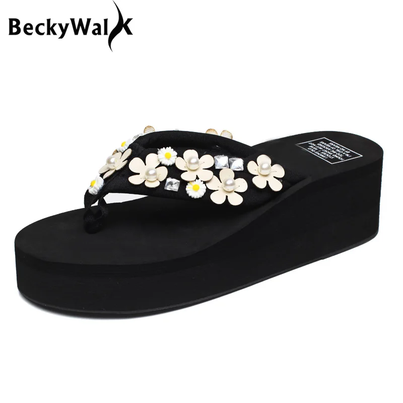 BeckyWalk женские летние шлепанцы повседневные сандалии с цветами удобные на