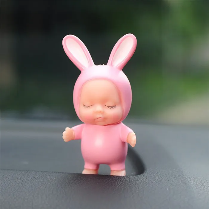 Pink Rabbit Милые украшения для приборной панели автомобиля, игрушки, Мультяшные кавайные украшения, Спящая детская кукла, автомобильные аксессуары для интерьера, подарки - Название цвета: Pink Rabbit