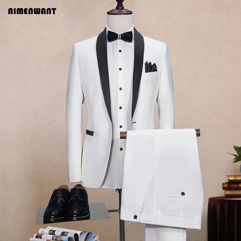 

AIMENWANT White Wedding Suit+Pants Set Groomsman Slim Fit Blazer Male Custom Made Tuxedo Suits Prom Suit with Pants 2pcs Outlet