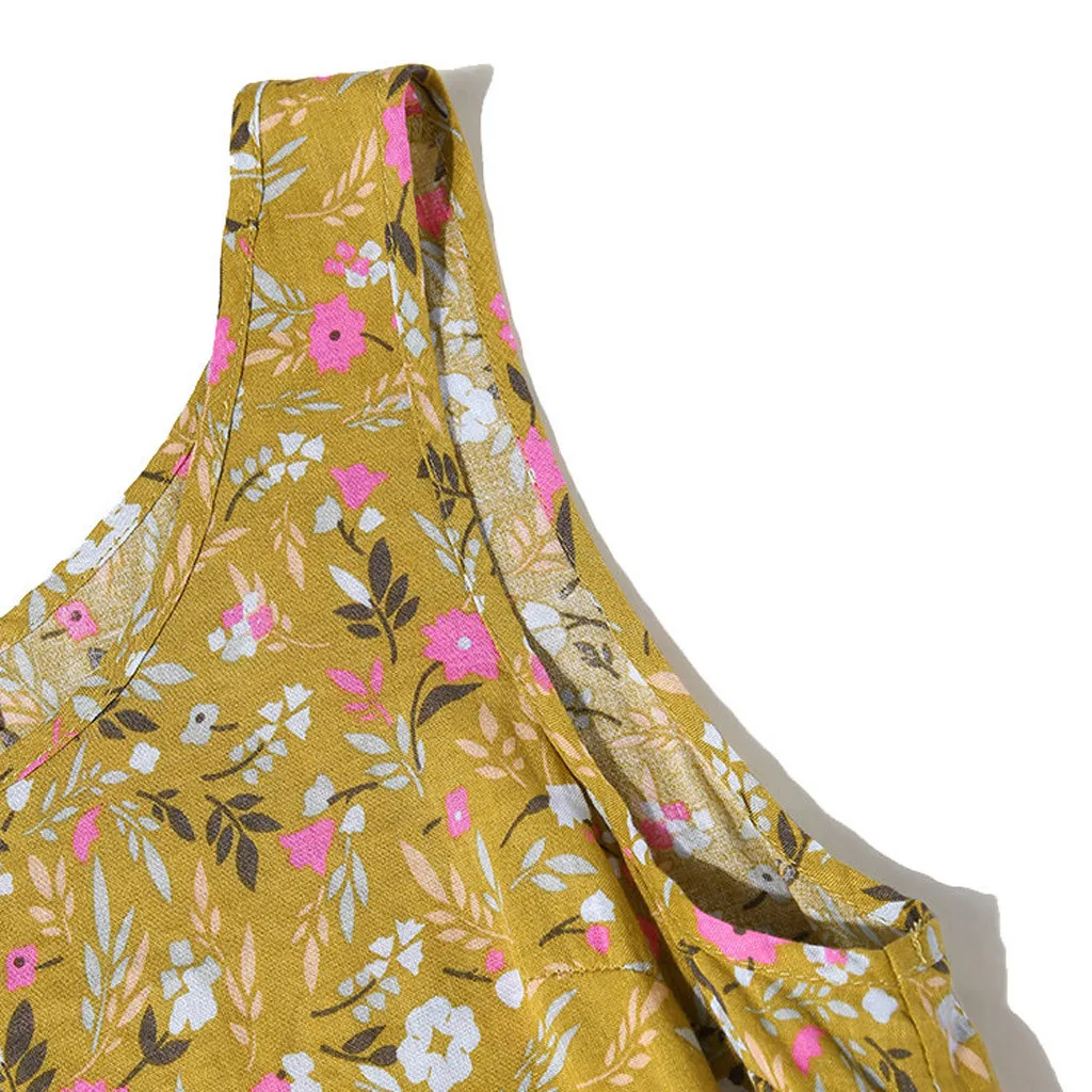 

Summer Bohemian Beach Dress Plus Size M-5XL Women Fashion Casual Loose Sleeveless Floral Daily Print Long Cotton and Linen Dress