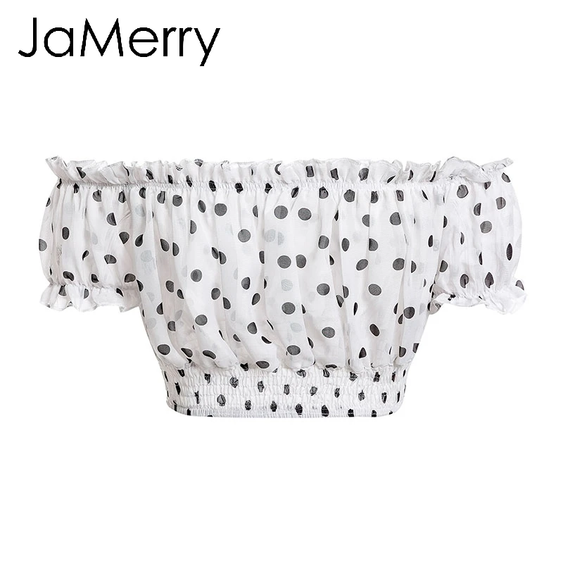 JaMerry винтажный сексуальный горошек с открытыми плечами женская укороченная