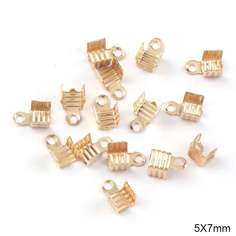 Rose Gold 5x7 мм Обжимные бусины с застежками, концевые колпачки для шнура, веревка, лента, кожаный зажим, складной, сделай сам, ожерелье, соединители фурнитура для украшений - Цвет: Rose Gold