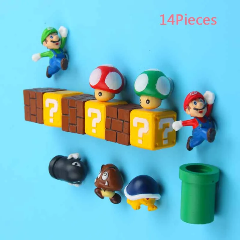 14 шт. 3D Кирпич стереоскопический Super Mario Bros магниты на холодильник стикер сообщений взрослый человек девочка детские игрушки для мальчиков подарок на день рождения - Цвет: 14Pcs