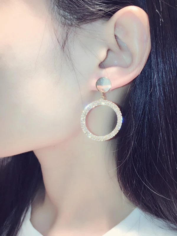 Женские длинные серьги Charmwin круглые подвески большие овальные стразы|dangle earrings|long