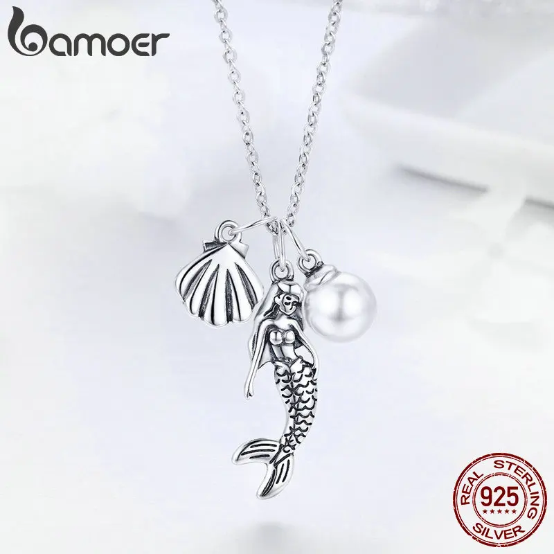 BAMOER, 925 пробы, серебряное, романтическое, Русалочка, легенда, раковина, подвеска, ожерелья для женщин, Стерлинговое Серебро, ювелирное изделие, подарок, SCN237