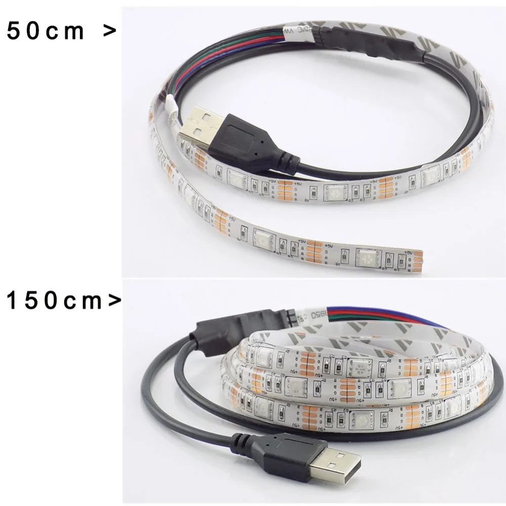 DC 5В usb-кабель светодиодный полосы света светодиодный полосы 5050 Рождество гибкий светодиодный полосы фоновый свет телевизора RGB 3 Ключи мини-пульт 50 см 1 м 2 м