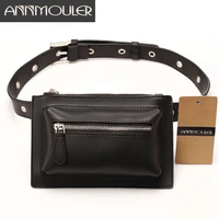annmouler brand designer women waist bag pu leather belt bag solid color phone pouch quality fanny pack adjustable waist packs