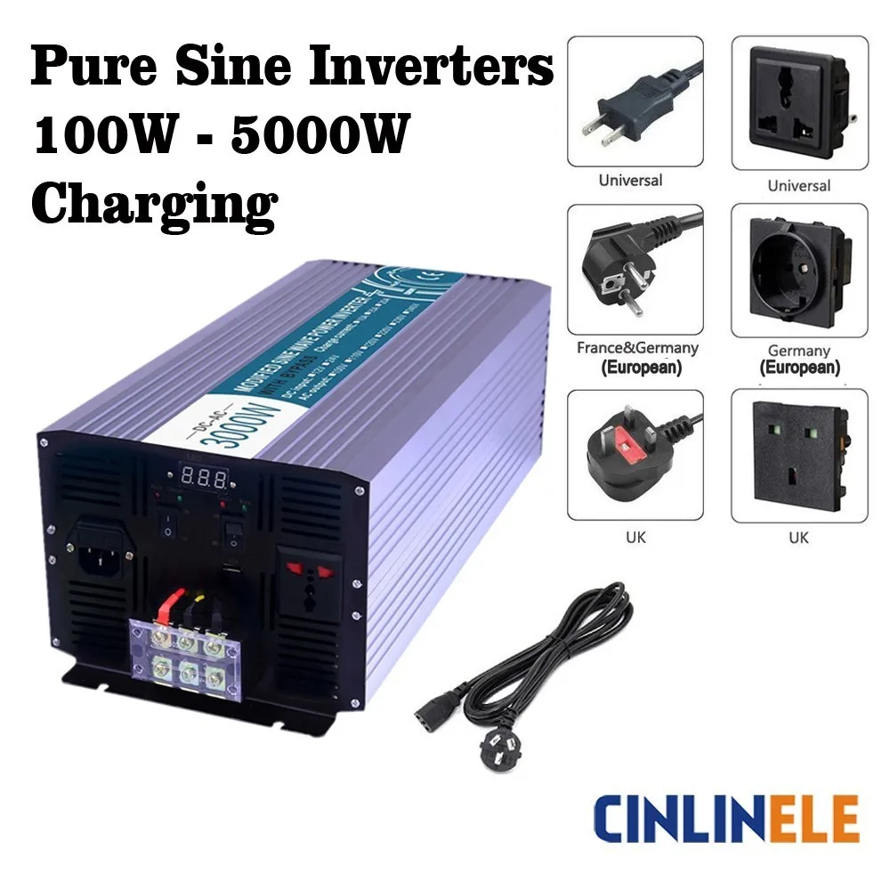 

Smart Charging Pure Sine Wave Inverters DC 12V 24V to AC 110V 220V 1000W - 5000W 1500W 2000W 2500W 3000W 4000W Solar Power Car