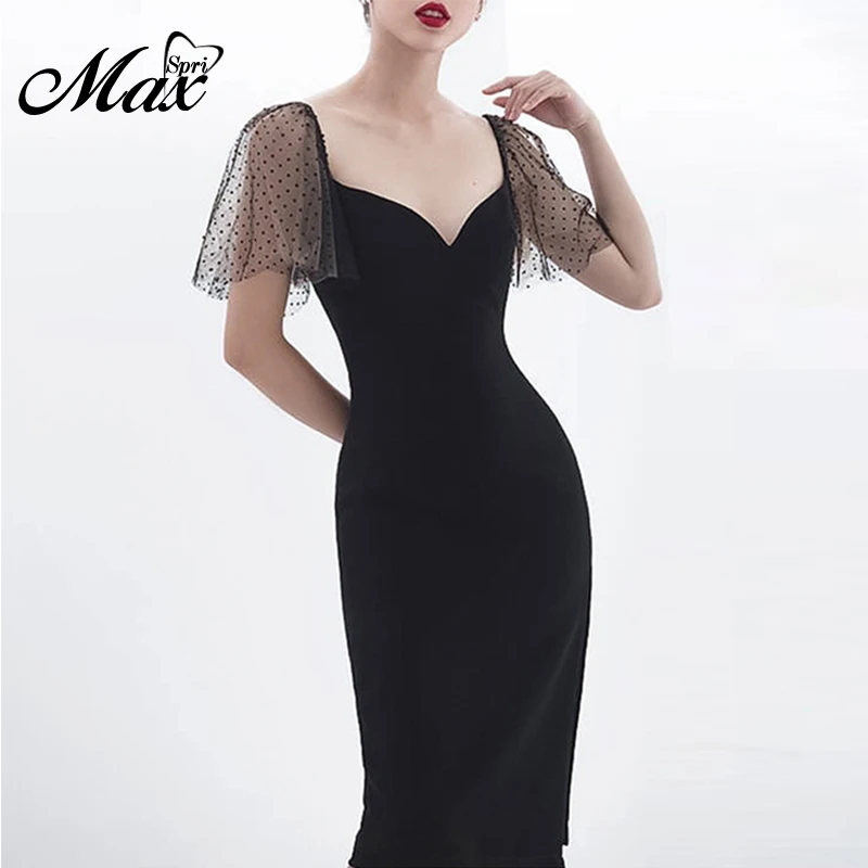 Женское вечернее платье миди Max Spri кружевное с рукавами глубоким v образным