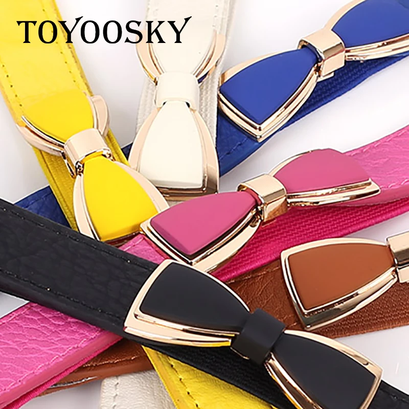 

2019 New Arrival Fashion Women Belt Bowknot Metal Buckle Elastic Solid Thin Belt Elegant All-Match Belt High Quality TOYOOSKY