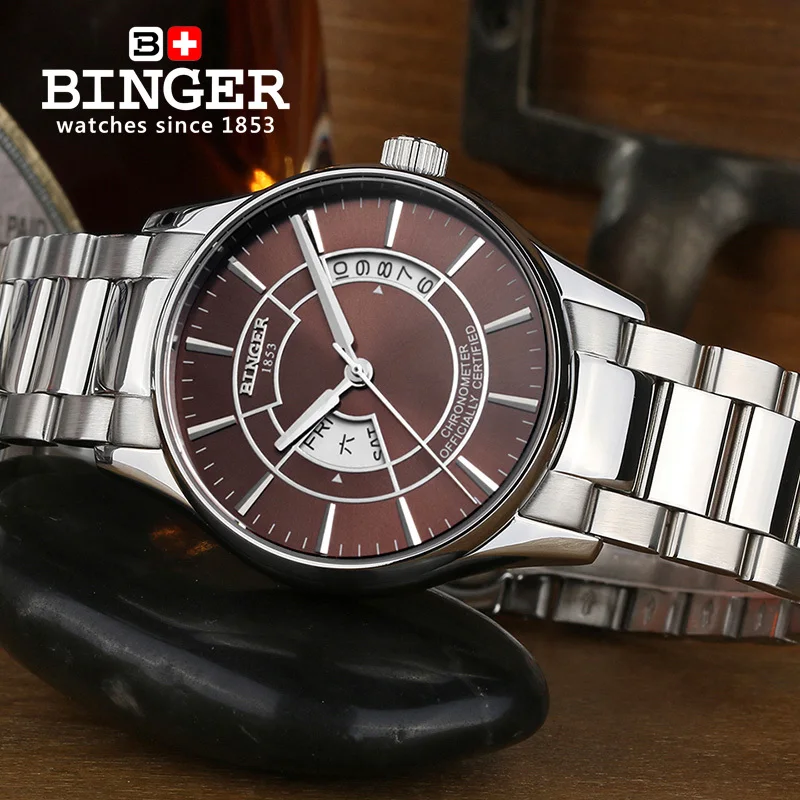 

Switzerland men's watch luxury brand clock BINGER luminous MIYOTA movement Automatic self-wind full stainless steel B5007-9