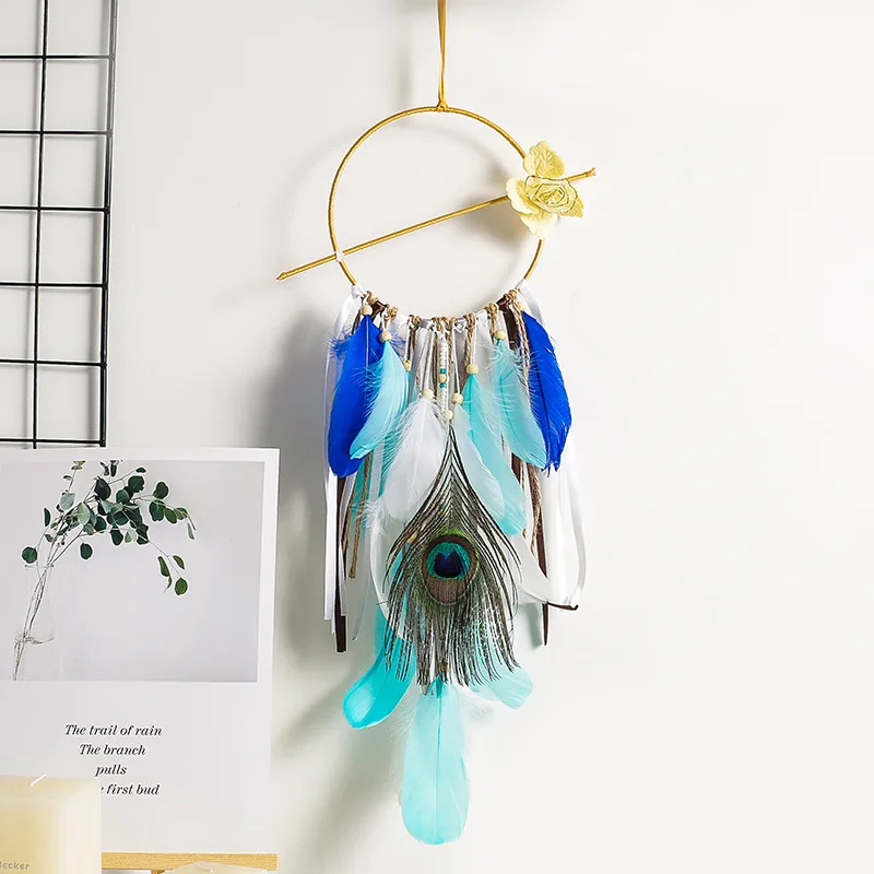 Освещение Ловец снов подвесной DIY светодиодный светильник Искусство отделки перьями колокольчики Девушка Спальня романтическое подвесное украшение подарок